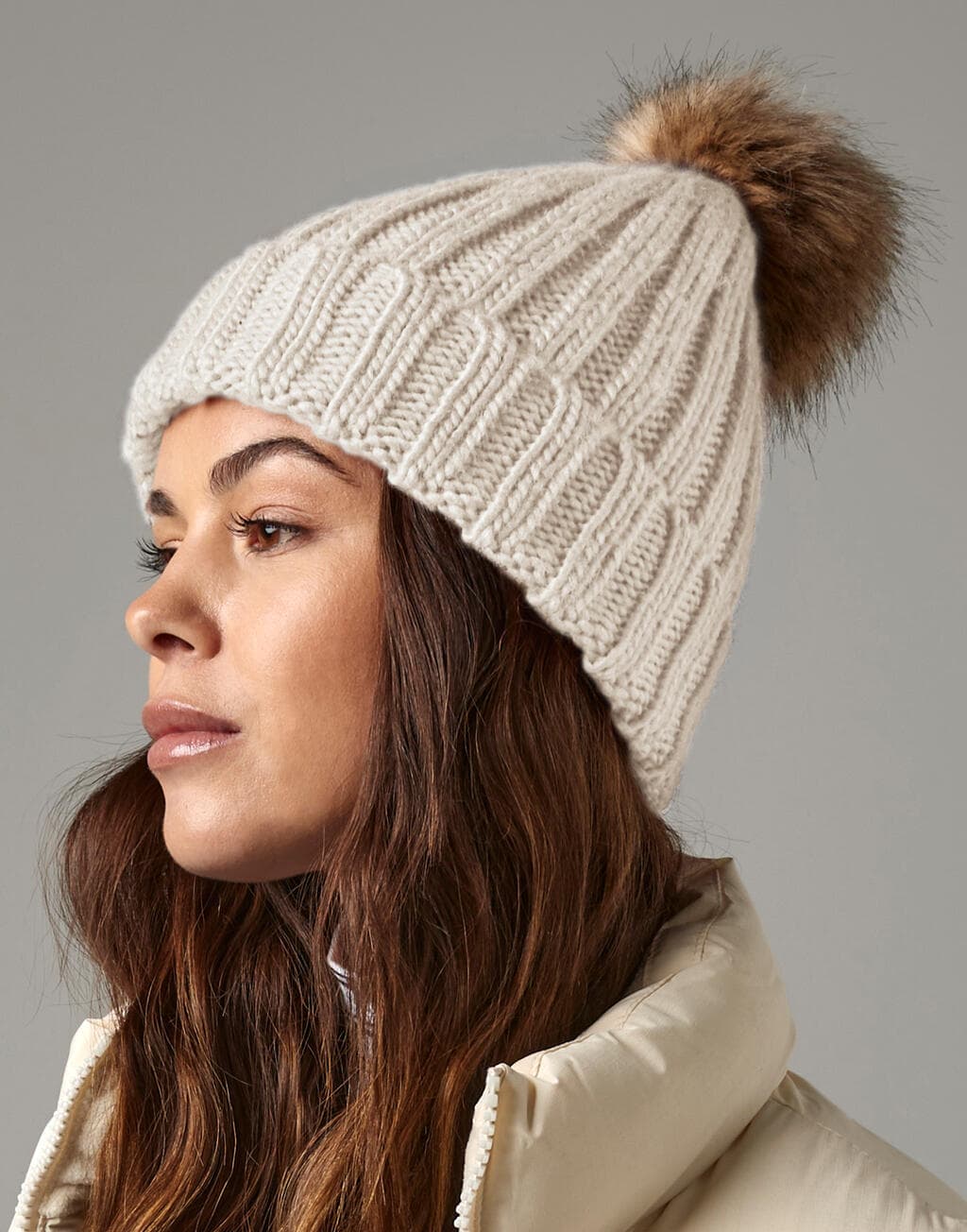 Fur Pop Pom Chunky Beanie