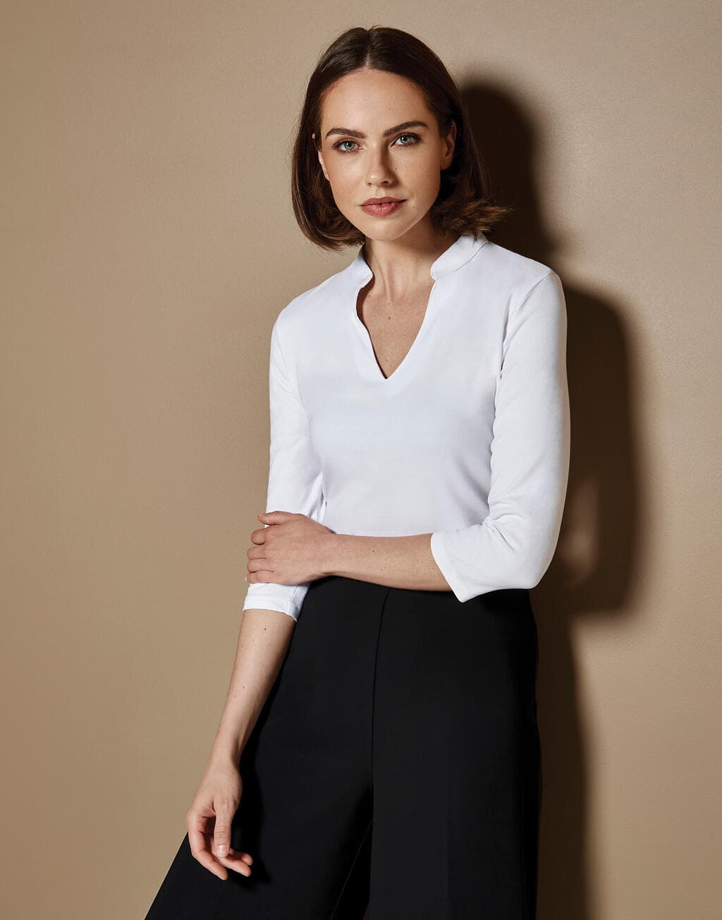 Regular Fit Mandarin Collar Top 3/4 Sleeve - vue 2