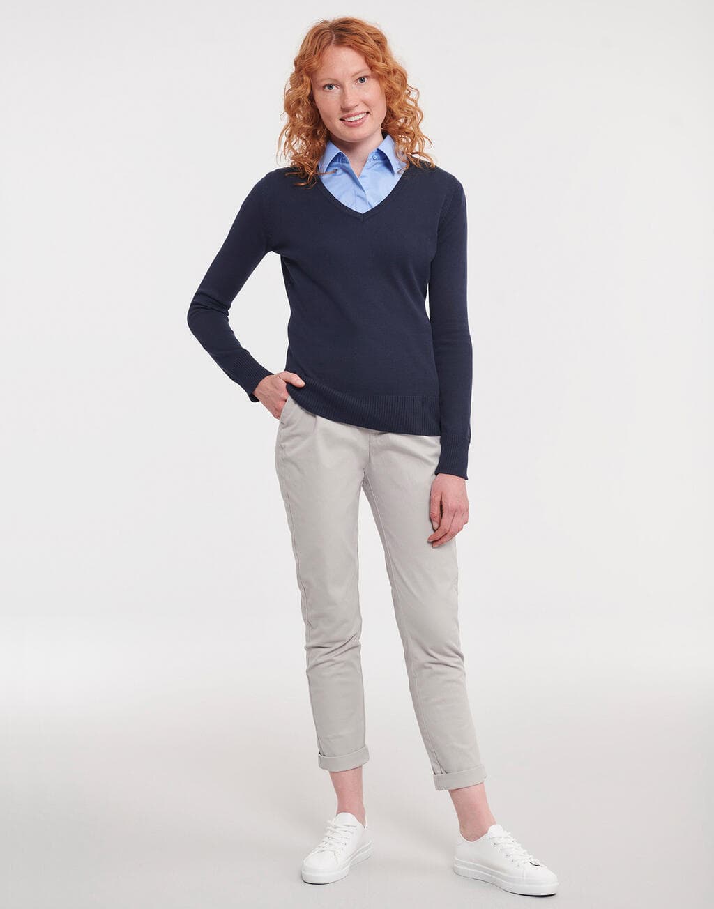 Ladies’ V-Neck Knitted Pullover - vue 3