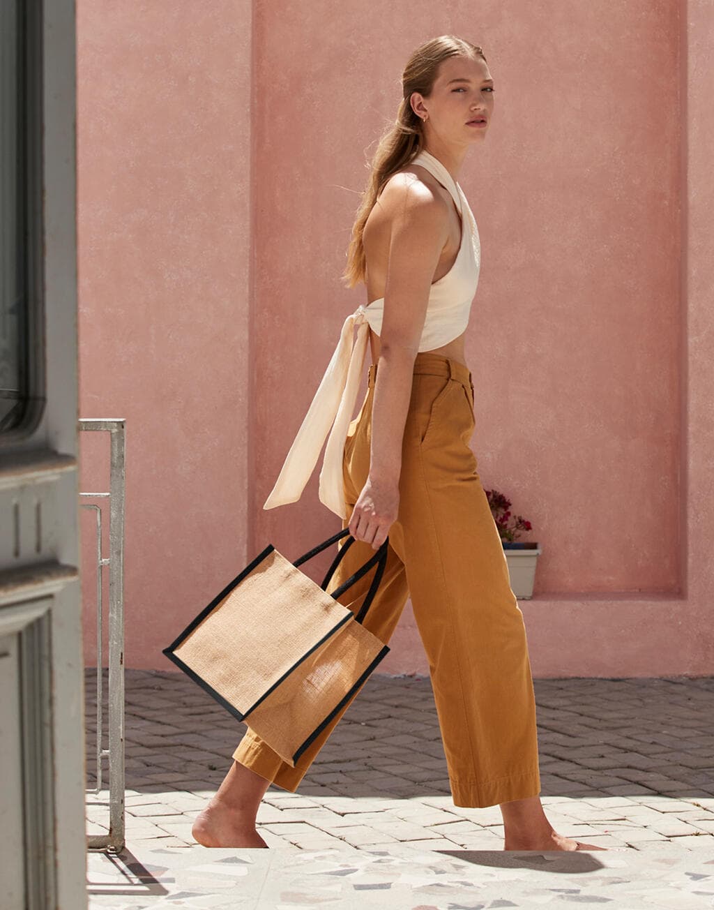 Natural Starched Jute Midi Tote - vue 2