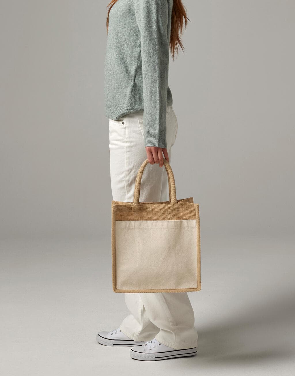 Cotton Pocket Natural Starched Jute Midi Tote - vue 2